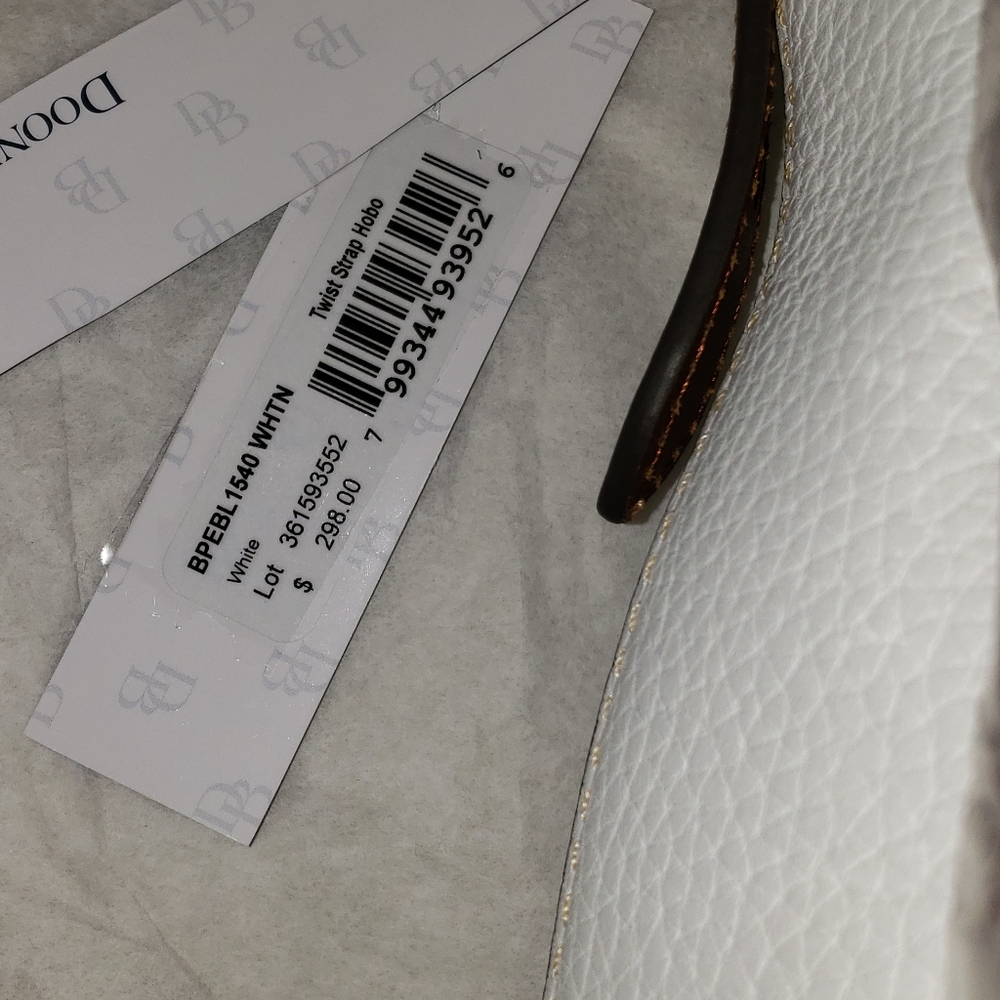 Dooney and Bourke Pebble Leather Twist Strap Hobo Bag Color White/Tan Trim NWT - Picture 8 of 13